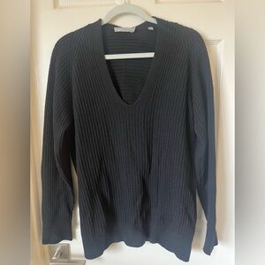 Classic Vince Women's Black Ribbed V-Neck Sweater Size Large